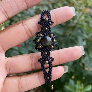 Gold Sheen Obsidian “Sun” Macrame Bracelet